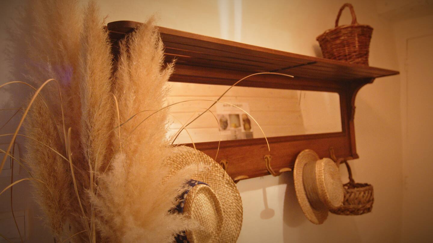 Charming entrance with decorative hats