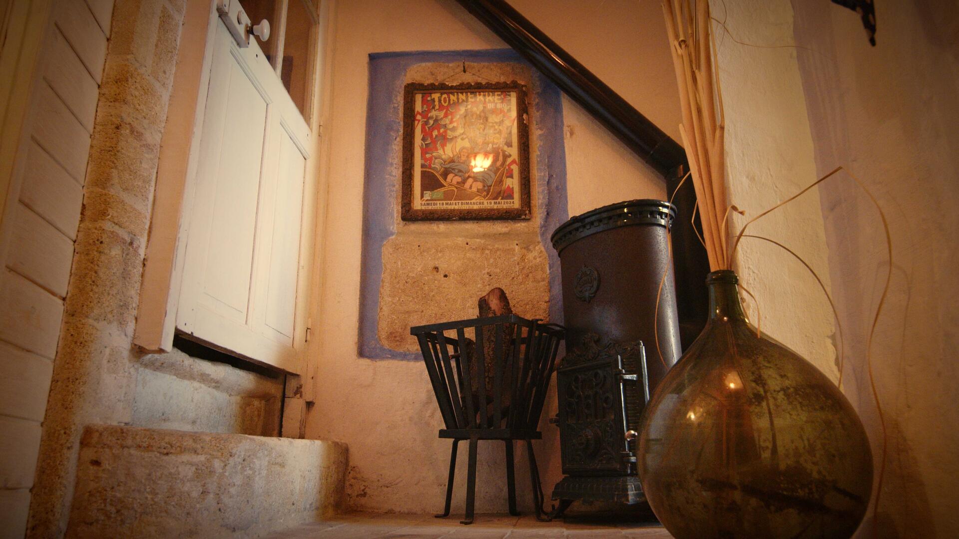 Wood stove in the shared lounge