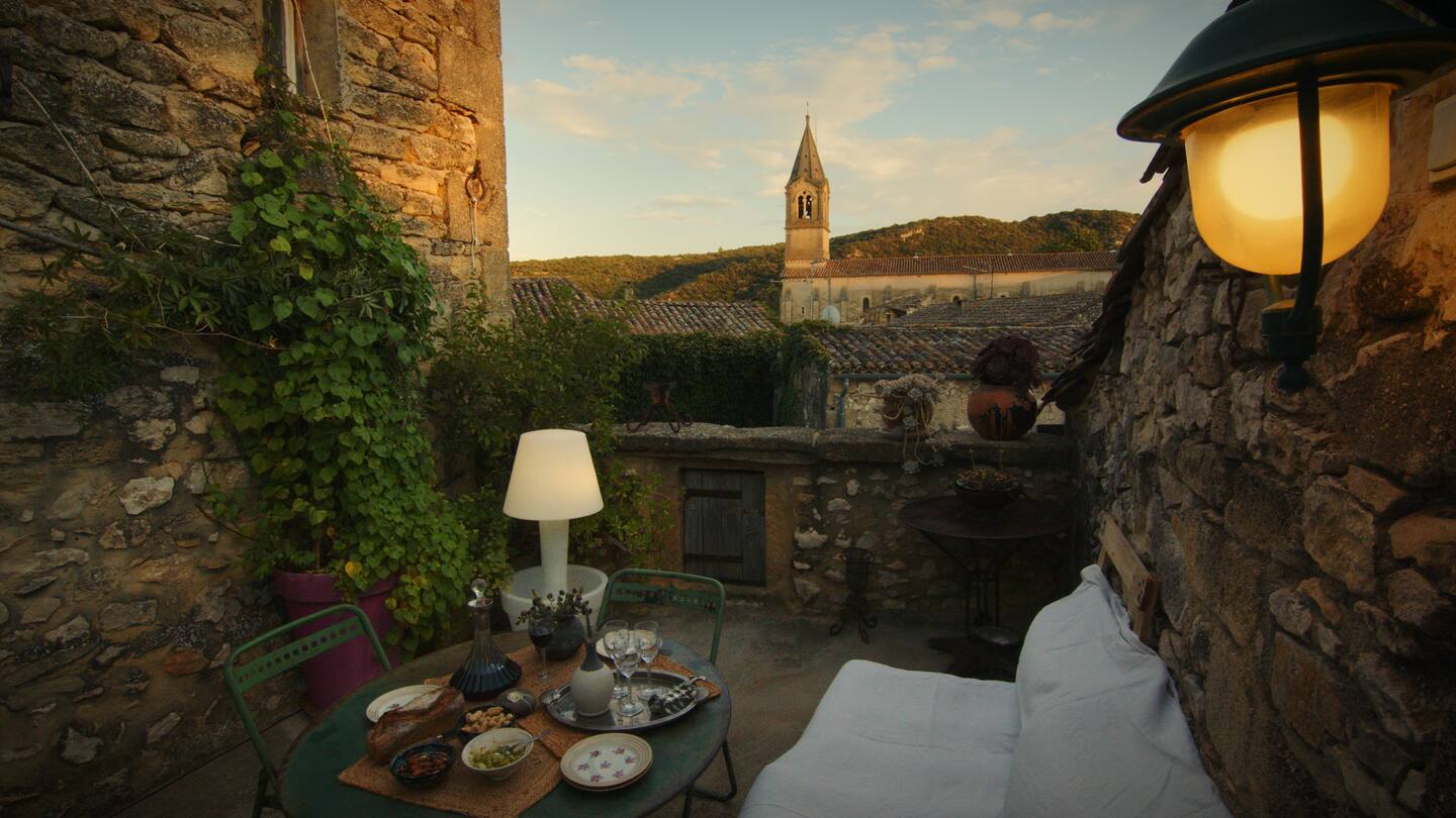Terrace with view at sunset